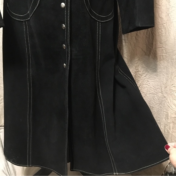 Vintage black suede trench coat white stitching. Historic Sears Roebuck & USA Co - Picture 8 of 16